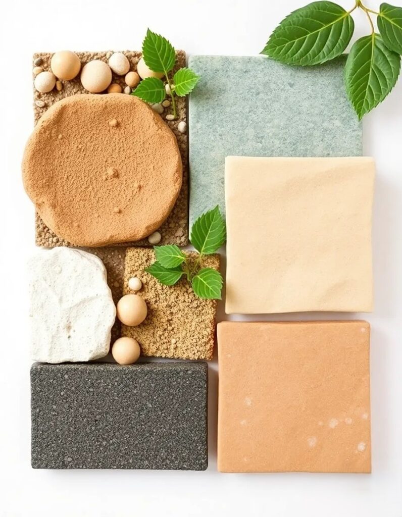 various sustainable materials arranged to show texture variety